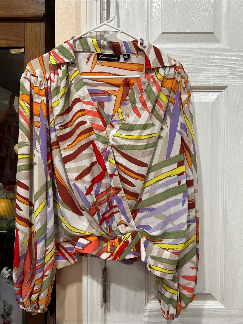 NY Collection Multicolor Striped Wrap Blouse